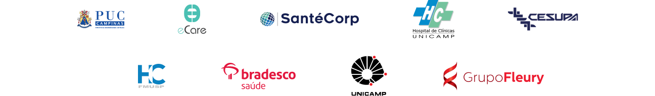Confiado por eCare, PUC Campinas, HC Unicamp, SantéCorp, HC FMUSP, Bradesco, Unicamp, Grupo Fleury e Cesupa